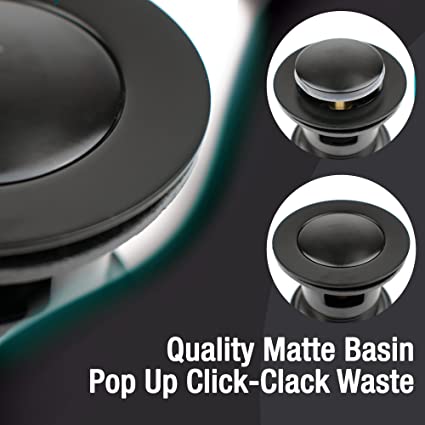 Xcel Home™ Slotted Black Replacement Click Clack Basin Waste | Quality Brass Pop-Up Bathroom Sink Plug | Standard G 1 1/4" BSP Connection
