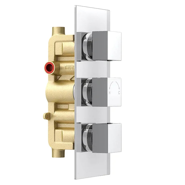 Milan Triple Square Concealed Thermostatic Shower Valve - Chrome
