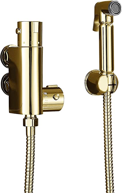 Xcel Home Quality Thermostatic Gold Brass Bidet Douche All in One Set | Muslim Shattaf Shower Head | Hygiene Toilet Spray Cleaner | 1 Set