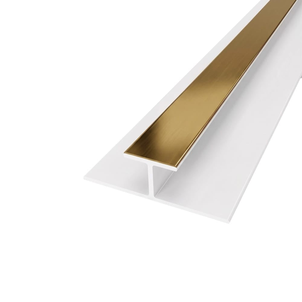 H Trim 8mm,10mm :Brushed Gold H Trim 8mm – PVC Wall Panel Joining Trim