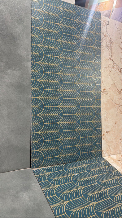 Leon Decor Emerald Green Gold Art Deco Gloss Porcelain Tile 60x120cm Wall & Floor