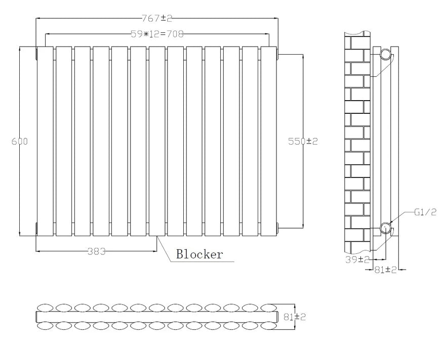 Princia Horizontal 600x600mm Oval Panel Double Anthracite