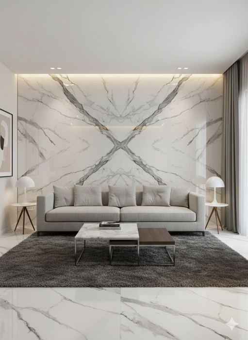 White Marble Gloss Size: 1000×2400 mm
Thickness: 10mm