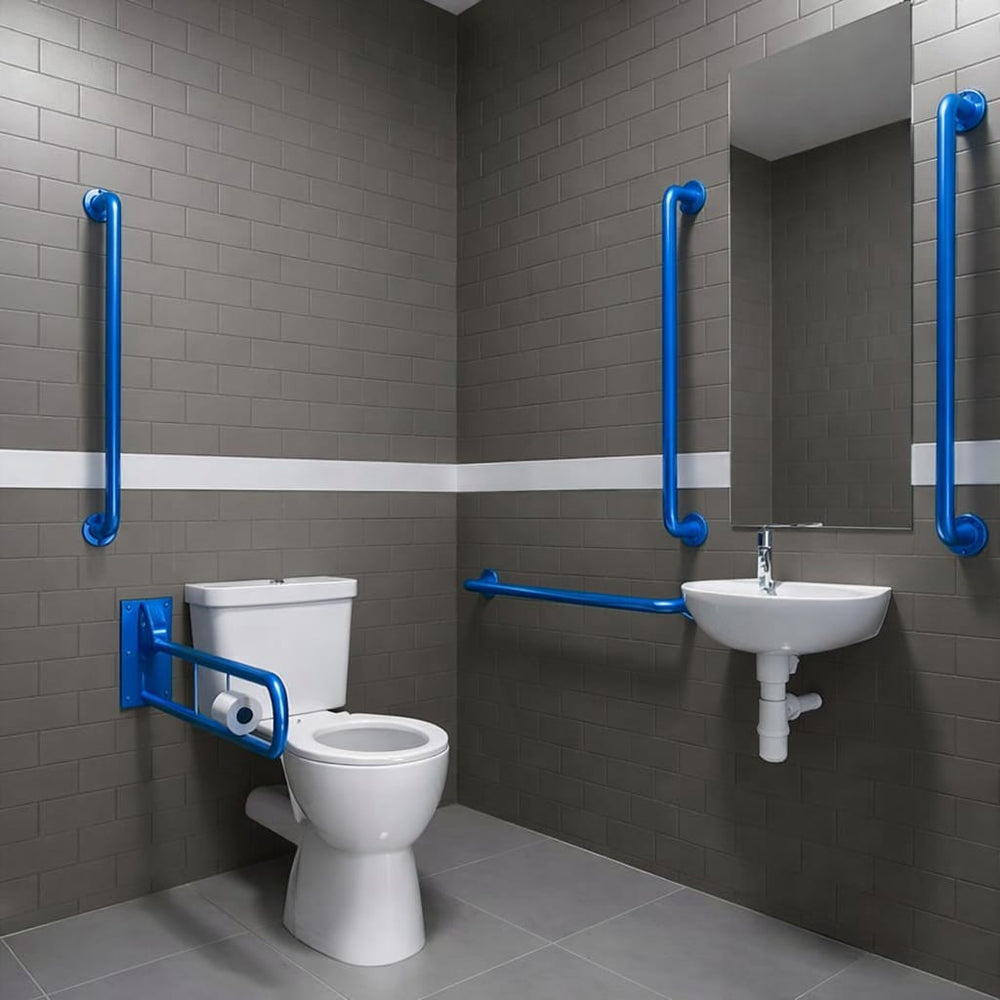 Doc M Pack - Accessible Bathroom Toilet, Basin + Blue Grab Rails