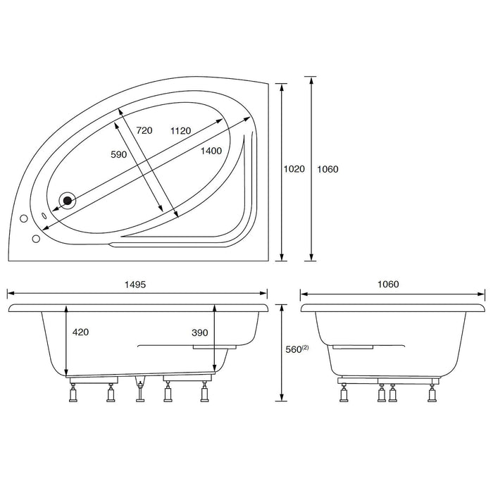 Corner Shower Bath with Screen and panel