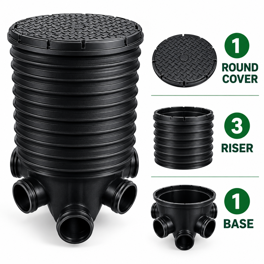 450mm Drainage Inspection Chamber Kit – 1 Base, 3 Risers & 1 Round Cover | Underground Drainage System