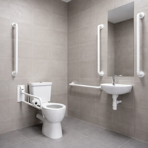 Doc M pack-Accessible  Bathroom Toilet 'Basin +White  Grab Rails