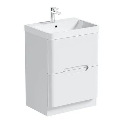 Venice white and light Grey  floorstanding vanity drawer unit and basin 600mm