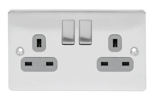 Premium Edge 2 Gang 13A DP Brushed Chrome Double Socket D-S132DPS-BCG ...