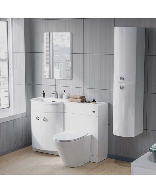 1100 Mm p-shape white Basin vanity, Rimless Toilet and Wall Hung Cabinet Fp