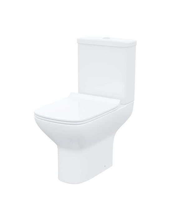 Luxury/Cyan Rimless Close Coupled WC Toilet Pan, Cistern And Slim Soft Close Seat