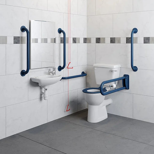 Doc M Pack - Accessible Bathroom Toilet, Basin + Blue Grab Rails