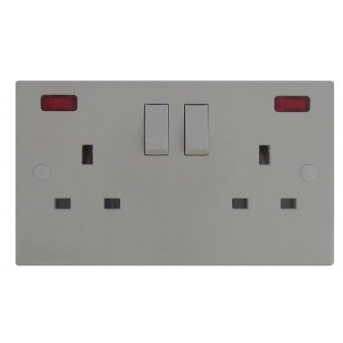 5 Pack 2 Gang 13a Switched Socket Double Pole + Neon — UK-Plastics